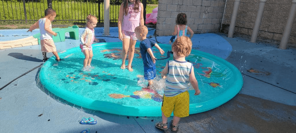 Children playing at the splash pad